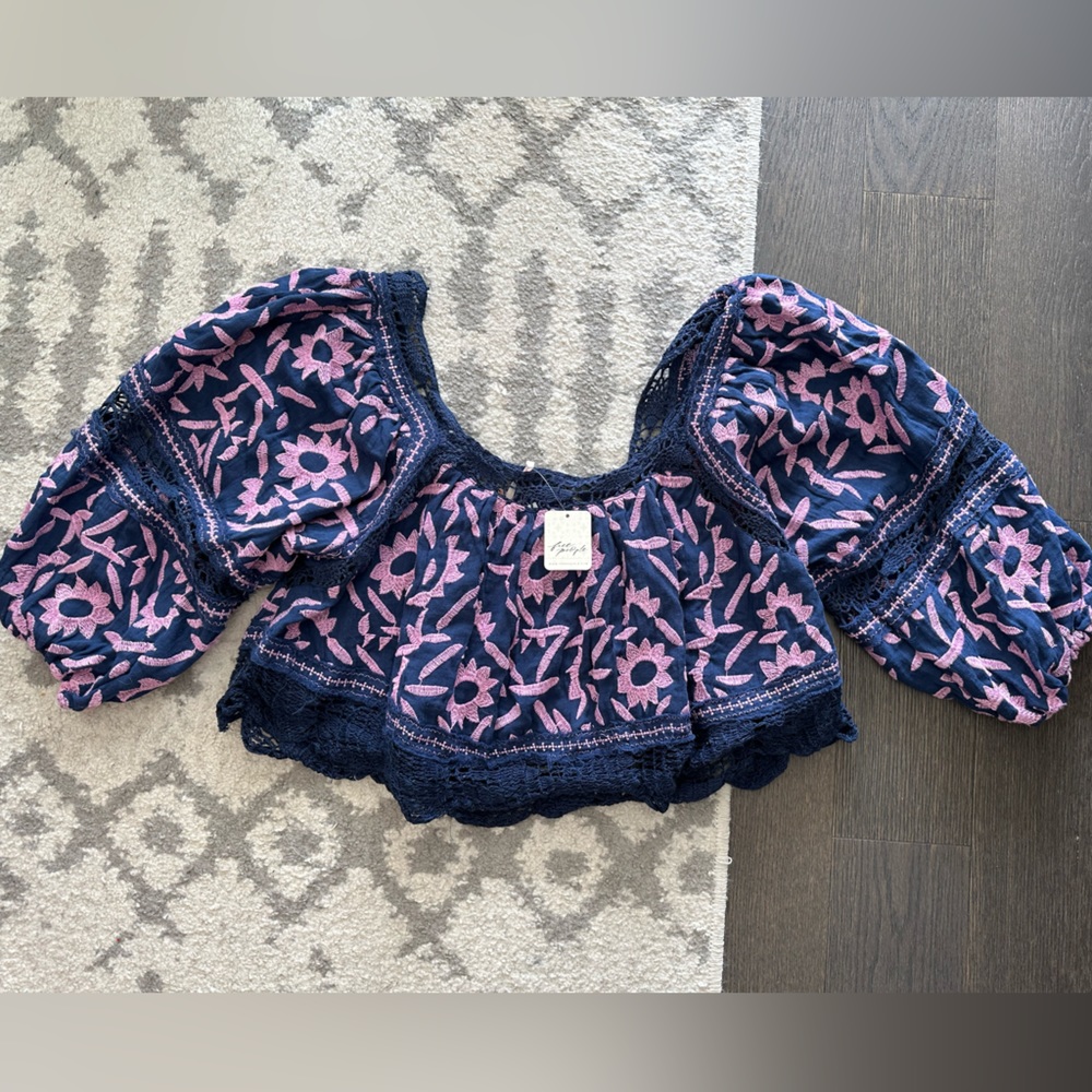 Free People Flower Embroidered Top